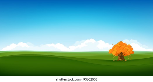 Summer Field Landscape. Eniroment Background. Vector Illustration.