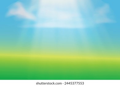 Summer fields landscape  green hills bright color Blue sky country background Rural style Sunrise Copy space Summer or spring surface meadow Gradient Minimal concept White fluffy clouds