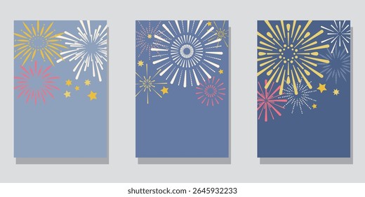 Summer fire work illustration. set of template decoration with colorful fire works. Vector illustration.	