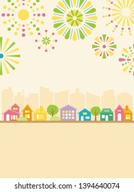 Summer firework landscape vector illustration.