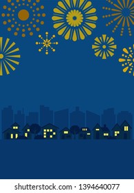 Summer firework landscape vector illustration.