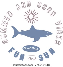 Summer fish graphic for boys on white background 