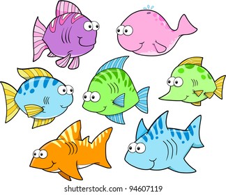 Summer Fish Vector Illustration Art Set