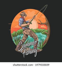 summer fishing angler hobby and recreation illustration