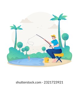 Summer fishing flat illustration design