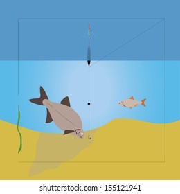 Summer fishing with float. Vector illustration. Opacity. 