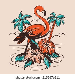 ave flamingo de verano con fondo tropical
