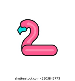 Summer flamingo ring buoy color fill icon. Inflatable swimming pool ring symbol in pink color. Vector illustration in trendy style. Editable graphic resources for many purposes.