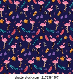 summer flamingo seamless pattern vector set 