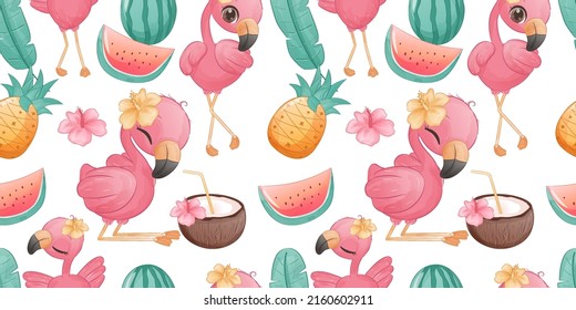 Patrón sin foco de flamingo de verano para papel de escritorio