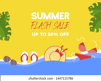 Summer Flash Sale, Summer elements on the beach vector