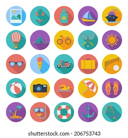 Summer flat color icons. Vector illustration.