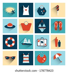 Summer flat colorful icon collection.