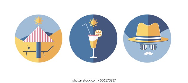 Summer flat design icons for your creative designs. Vector image. 
