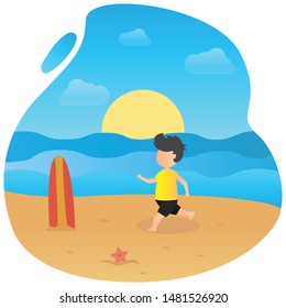 Summer flat design with run boy