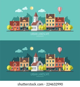 Summer - flat design urban landscape illustration