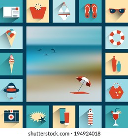 Summer flat icon concept. Collage concept. Vector background.