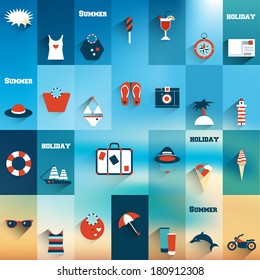 Summer flat icon on blur background. Vector illustration.