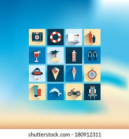 Summer flat icon on blur background. Vector illustration.