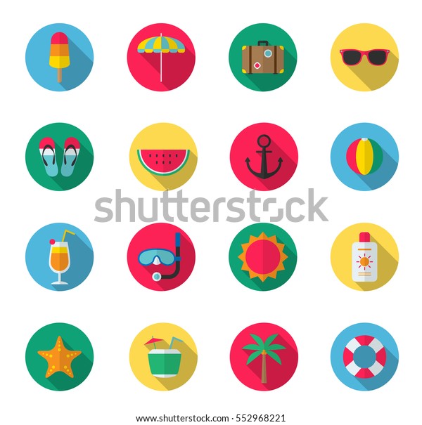 summer flat icon set, illustration, vector,\
season, holiday, colorful, funny,\
color