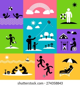 Summer Flat Icon Set with Tourism Things in Flat Design