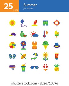 Summer flat icon set. Vector and Illustration.