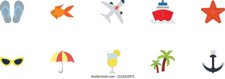 summer flat icons in natural colors