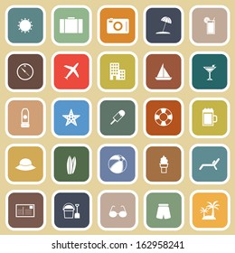 Summer flat icons on brown background, stock vector