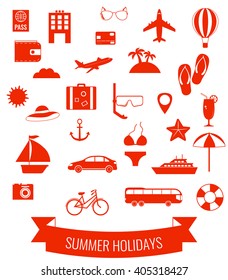 Summer flat icons set.  Summer holidays concept. Vector Illustration