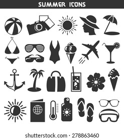 Summer flat icons set isolated on white background