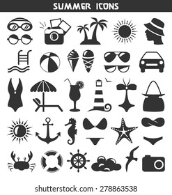 Summer flat icons set isolated on white background