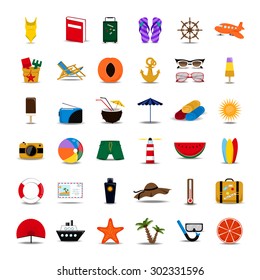 Summer Flat Icons Set - Isolated On White Background, Vector Illustration, Graphic Design. For Web, Websites, Print, Presentation Templates, Mobile Applications And Promotional Materials