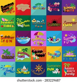 Summer Flat Icons Set: Vector Illustration, Graphic Design. Collection Of Colorful Icons. For Web, Websites, Print, Presentation Templates, Mobile Applications And Promotional Materials
