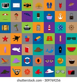 Summer Flat Icons Set: Vector Illustration, Graphic Design. Collection Of Colorful Icons. For Web, Websites, Print, Presentation Templates, Mobile Applications And Promotional Materials