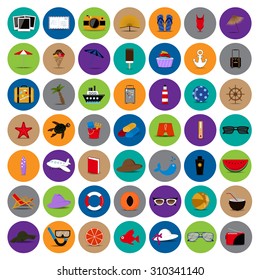 Summer Flat Icons Set: Vector Illustration, Graphic Design. Collection Of Colorful Icons. For Web, Websites, Print, Presentation Templates, Mobile Applications And Promotional Materials