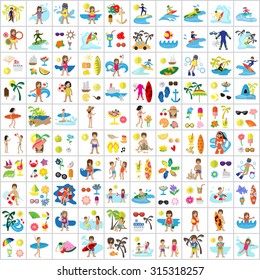 Summer Flat Icons Set: Vector Illustration, Graphic Design. Collection Of Colorful Icons. For Web, Websites, Print, Presentation Templates, Mobile Applications And Promotional Materials
