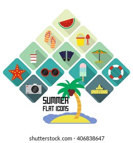 Summer flat icons. Vector illustration