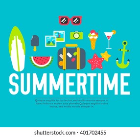Summer flat icons vector items set concept
