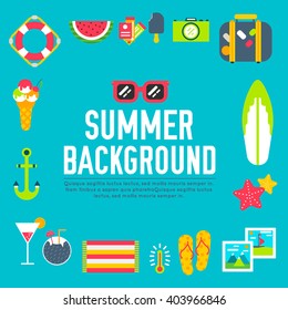 Summer flat icons vector items set concept