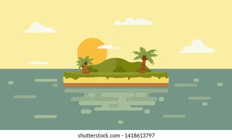 summer flat landscape, cream background