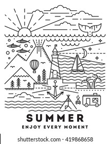 Summer Flat Line Art Illustration