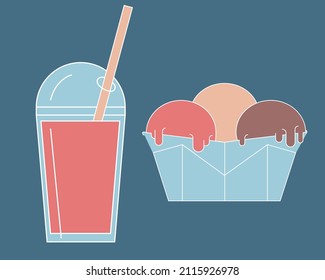 Es la ilustración de perfil plano de verano sobre helados y batidos