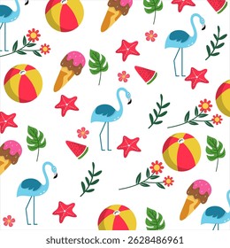 Summer flat seamless pattern design vector