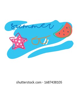 Summer Flat Vector Illustration with Icons and Patterns