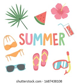 Summer Flat Vector Illustration with Icons and Patterns