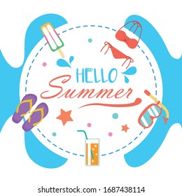 Summer Flat Vector Illustration with Icons and Patterns