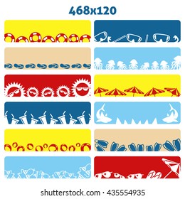 Summer flat web banners collection with accessories, Vector illustration