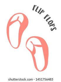 Summer flip flop slippers drawing hand painted with ink brush isolated on white background. Vector illustration