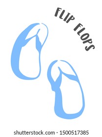 Summer flip flop slippers drawing hand painted with ink brush isolated on white background. Vector illustration