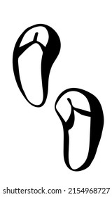 Summer flip flop slippers drawing hand painted with ink
